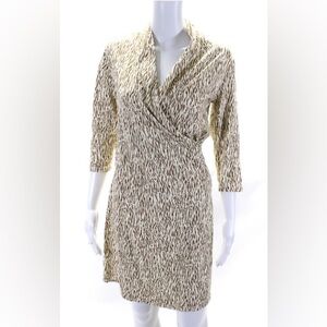 J.McLaughlin Womens Collared V Neck animal Printed Dress cream/ Brown Small